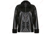 Solid Color Black Jacket Straight Top Fur Collar Knitted Jackets Women Kameymall