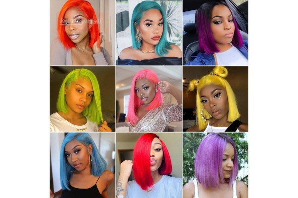 Hair Wigs Colorful Hair Extensions 13×6 Lace Front Short Bob Wigs Straight Hair Wigs
