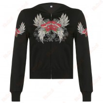 Cheap Black Slim Fit Hoodie Print Long Sleeve Zipper Print Hoodies Kameymall