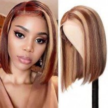 Bob Wigs Black Girl Hair Extensions 13x4 Highlight Straight Bob Virgin Hair Kameymall