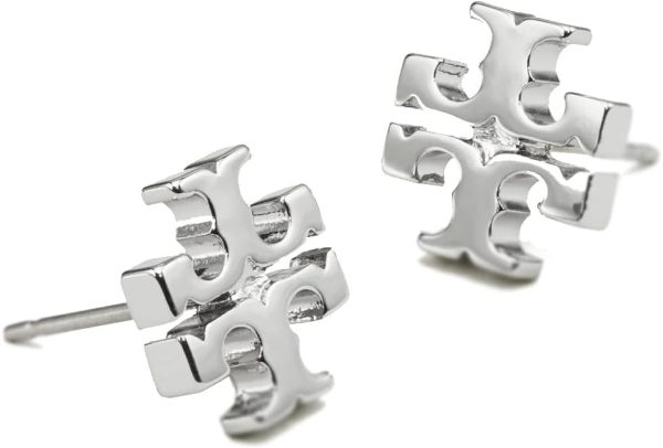 Tory Burch Women's Small Logo Stud Earrings (Tory Silver)-1