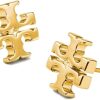 Tory BurchWomen's Large Logo Stud Earrings (Tory Gold) large intestine