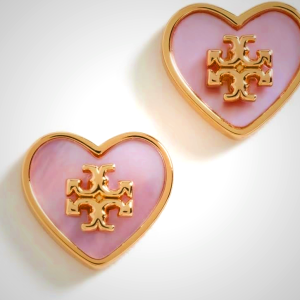 Tory Burch Kira Heart Stud Earrings in Tory Gold/Pink, One Size