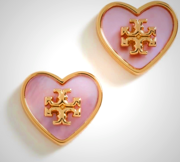 Tory Burch Kira Heart Stud Earrings in Tory Gold/Pink, One Size