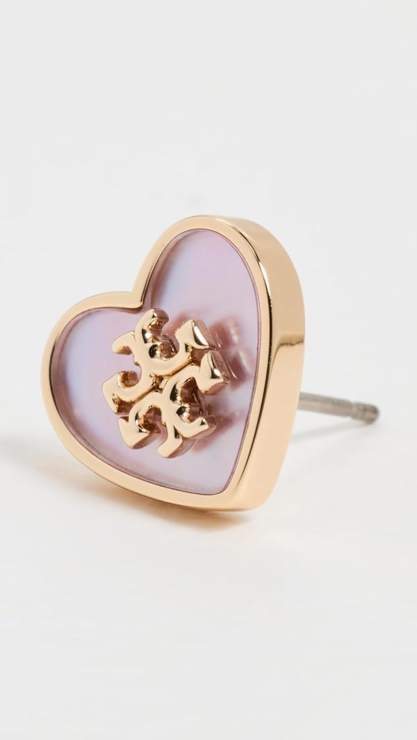 Tory Burch Women's Kira Heart Studs, Tory Gold/Pink, One Size student medicover