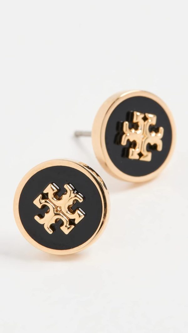 Tory Burch Women's Kira Enamel Circle Stud Earrings, Tory Gold/Black, One Size-2