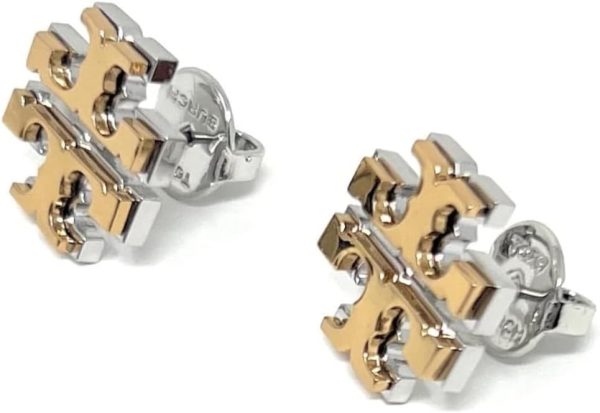 Tory Burch Women's Small Logo Stud Earrings (Two Toned - Tory Gold/Tory Silver)-1