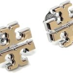 Tory Burch Extra Large Logo Stud Earring Two Toned Gold Silver 5/8'' WIde, Multi-0