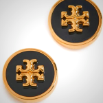 Tory Burch Kira Enamel Circle Stud Earrings in Tory Gold/Black