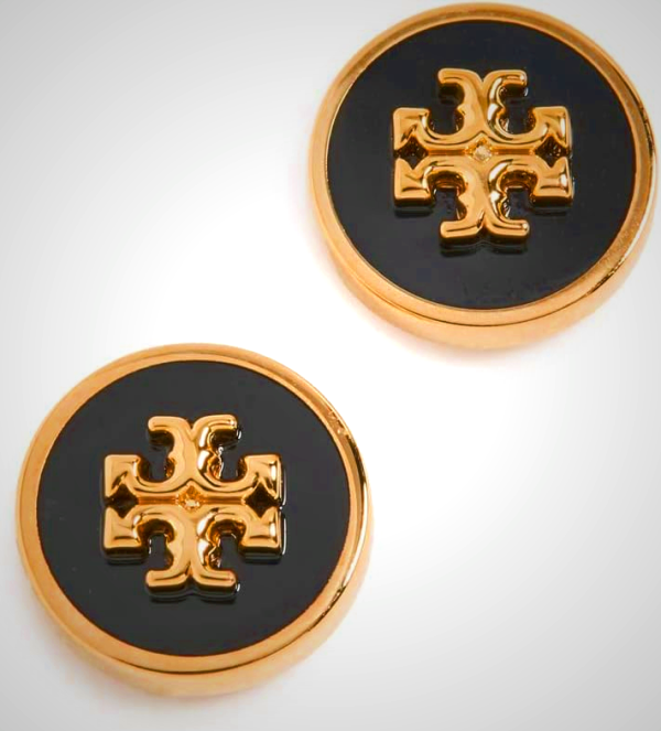 Tory Burch Kira Enamel Circle Stud Earrings in Tory Gold/Black