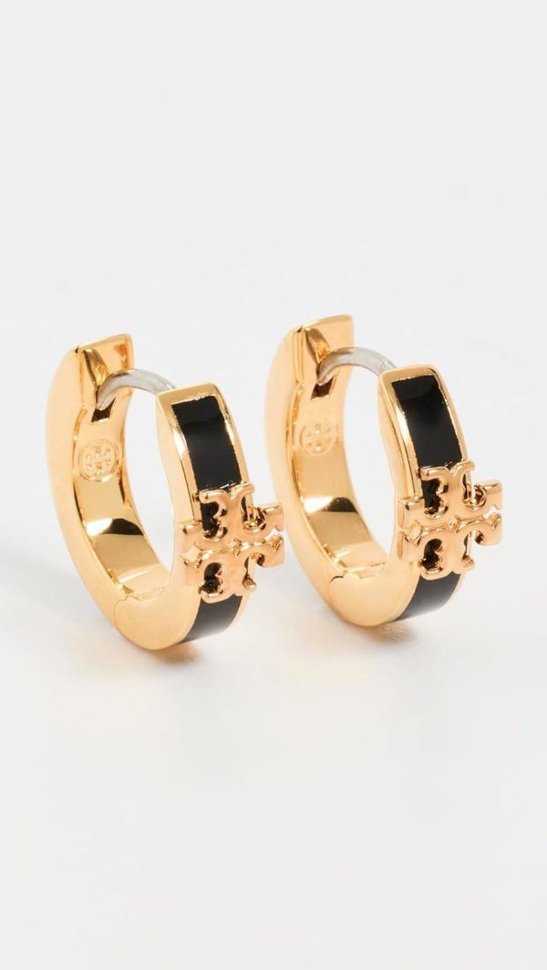 Tory Burch Women's Kira Enamel Huggie Earrings, Tory Gold/Black, One Size tory burch romy