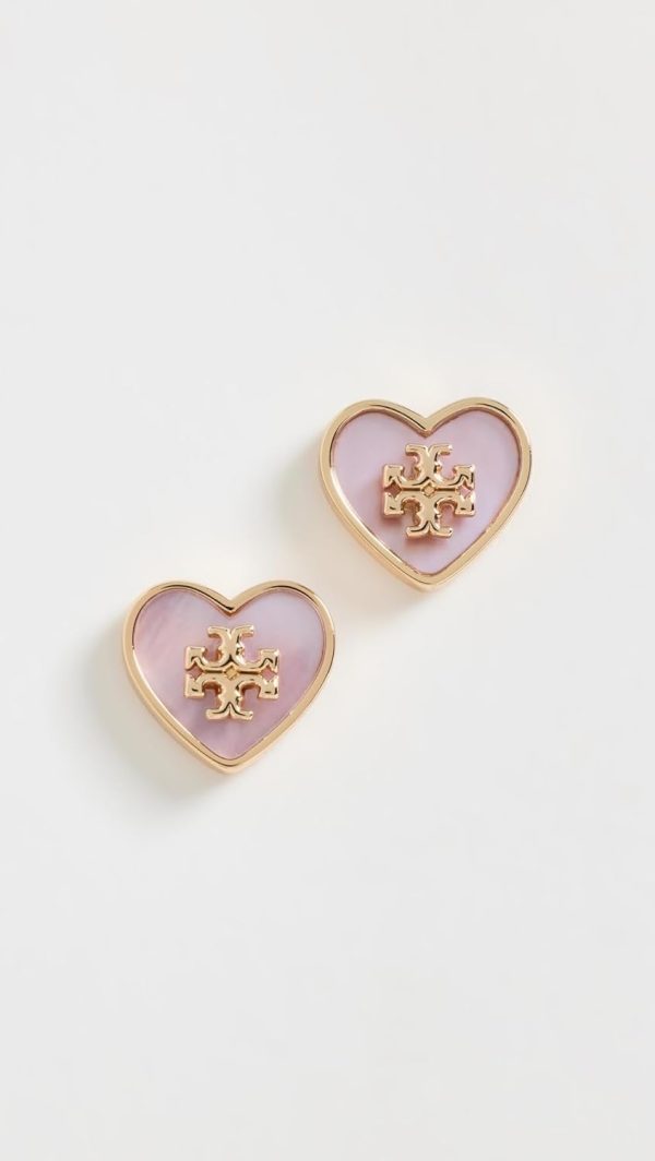 Tory Burch Women's Kira Heart Studs, Tory Gold/Pink, One Size kira yoshikage