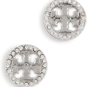 Tory Burch Women's Miller Pave Stud Earrings, Tory Silver/Crystal, One Size-0