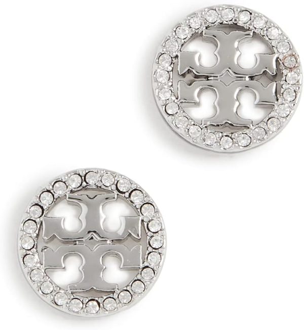 Tory Burch Women's Miller Pave Stud Earrings, Tory Silver/Crystal, One Size-0