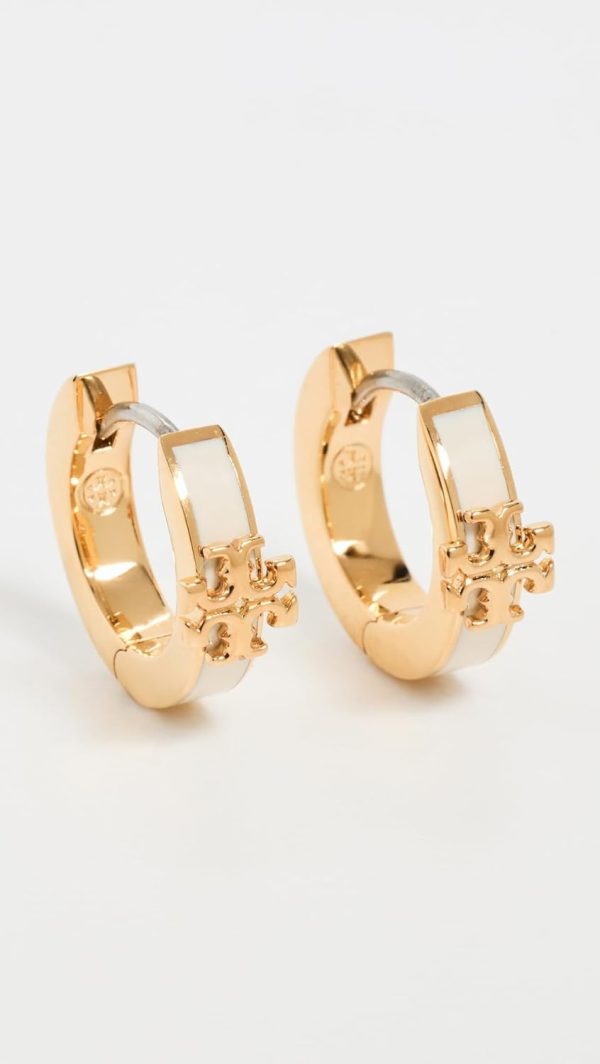 Tory Burch Women's Kira Enamel Huggie Earrings, Tory Gold/New Ivory, One Size-1