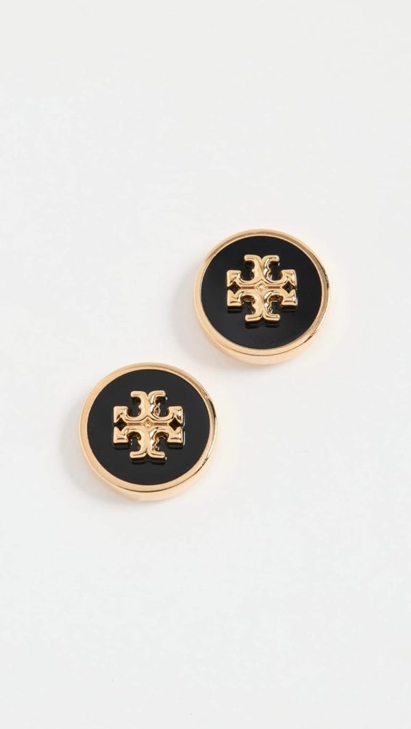 Tory Burch Women's Kira Enamel Circle Stud Earrings, Tory Gold/Black, One Size enamel pot
