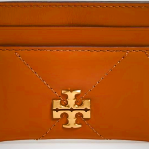 Tory Burch Women's Kira Chevron Diamond Quilt Card Case - Black & Classic Chestnut