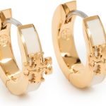 Tory Burch Women's Kira Enamel Huggie Earrings, Tory Gold/New Ivory, One Size-0