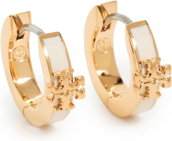 Tory Burch Women's Kira Enamel Huggie Earrings, Tory Gold/New Ivory, One Size-0