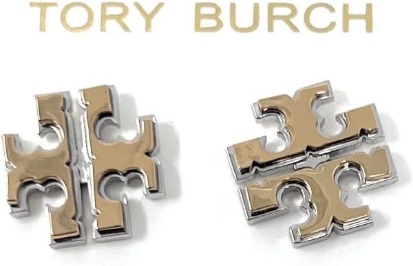 Tory Burch Extra Large Logo Stud Earring Two Toned Gold Silver 5/8'' WIde, Multi-2