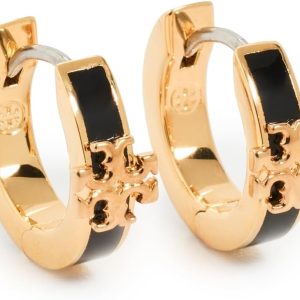 Tory Burch Women's Kira Enamel Huggie Earrings, Tory Gold/Black, One Size-0