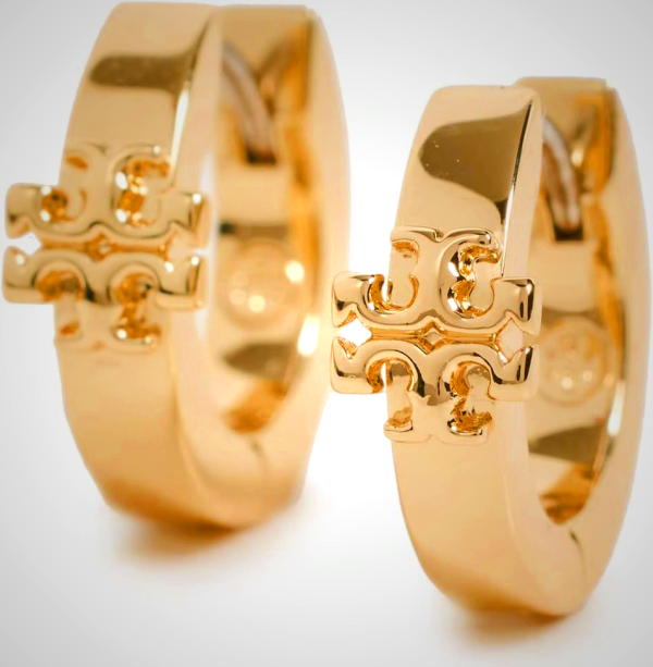 Tory Burch Kira Huggie Hoops in Tory Gold - One Size Women's Earrings