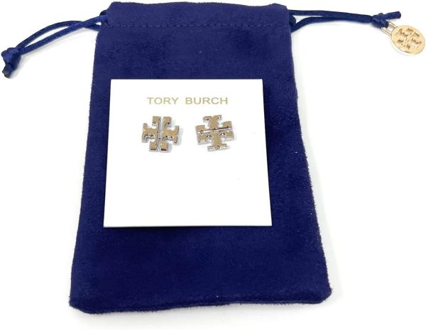 Tory Burch Extra Large Logo Stud Earring Two Toned Gold Silver 5/8'' WIde, Multi-3