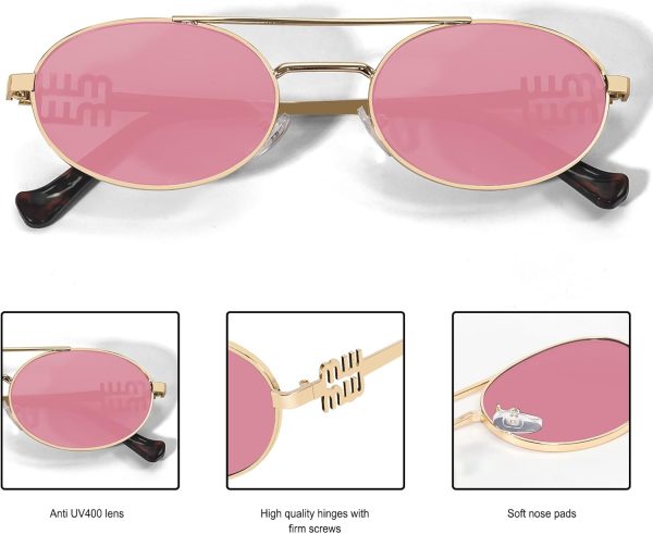 Retro Oval 90s Metal Sunglasses for Women, 2025 Trendy Chic Narrow Gold Sun Glasses Fashion Sunnies-4