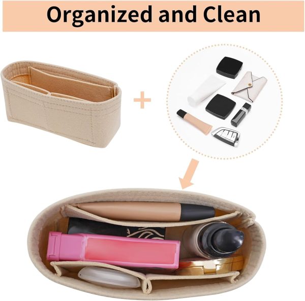 2 Kit Mini Bag Leather Shoulder Strap and Felt Purse Organizer Insert for Longchamp mini XS Bag Punch-Free Adjustable Buckle Design（Beige & Strap）-4