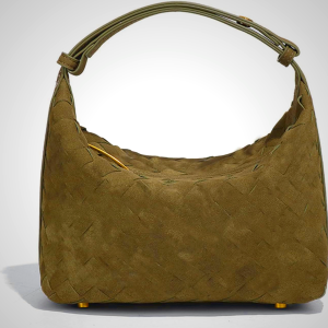 Women's Suede Hobo Bag - Woven Leather Shoulder Bag with Spacious Interior