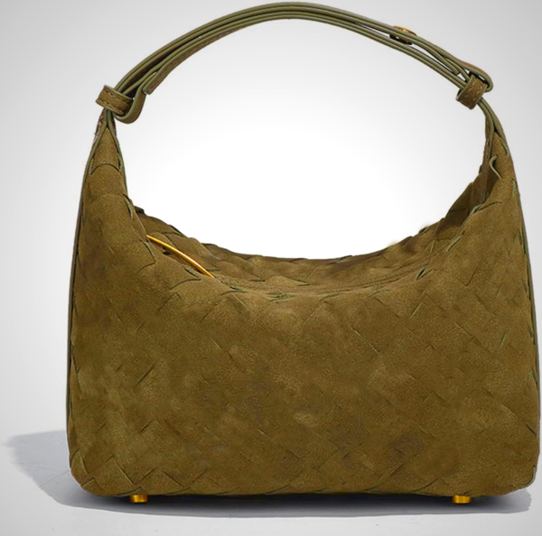 Women's Suede Hobo Bag - Woven Leather Shoulder Bag with Spacious Interior