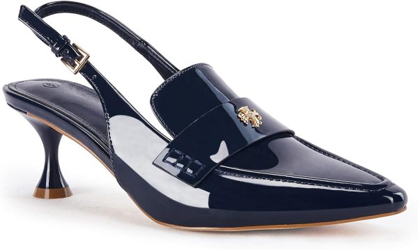 Coutgo Women's Pointed Toe Sandals Slingback Kitten Heel Pumps Slip On Ankle Buckle Dress Shoes-0