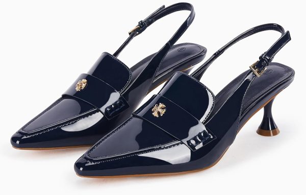 Coutgo Women's Pointed Toe Sandals Slingback Kitten Heel Pumps Slip On Ankle Buckle Dress Shoes-3