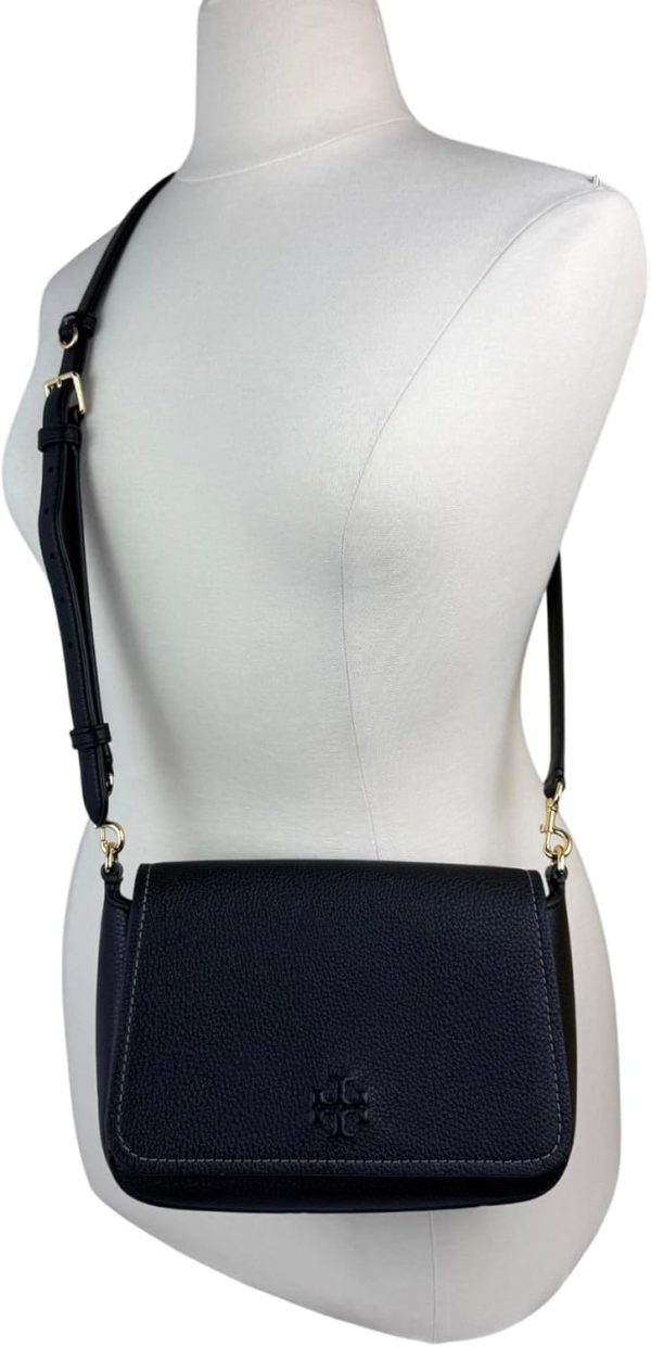 Tory Burch 144688 Thea Flap Black With Gold Hardware Leather Women's Crossbody Bag theater at msg
