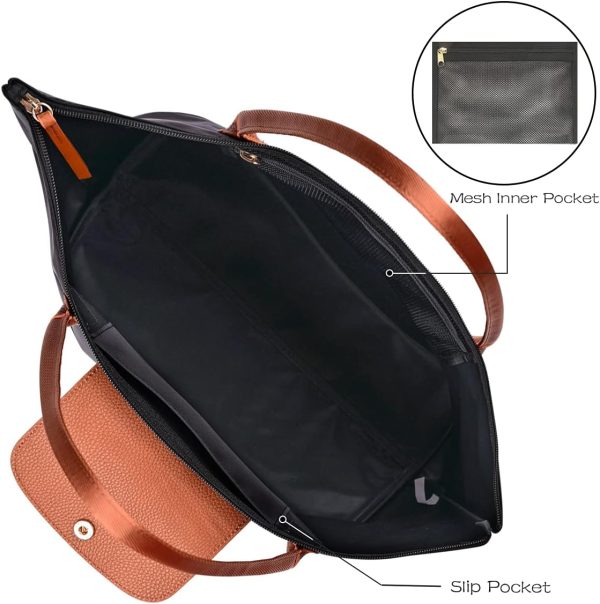 GM LIKKIE Shoulder Tote Bag for Women, Nylon Top-Handle Purse, Foldable Weekend Hobo Handbag (Black2)-4