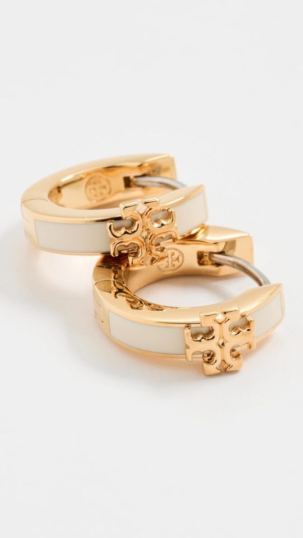Tory Burch Women's Kira Enamel Huggie Earrings, Tory Gold/New Ivory, One Size-2