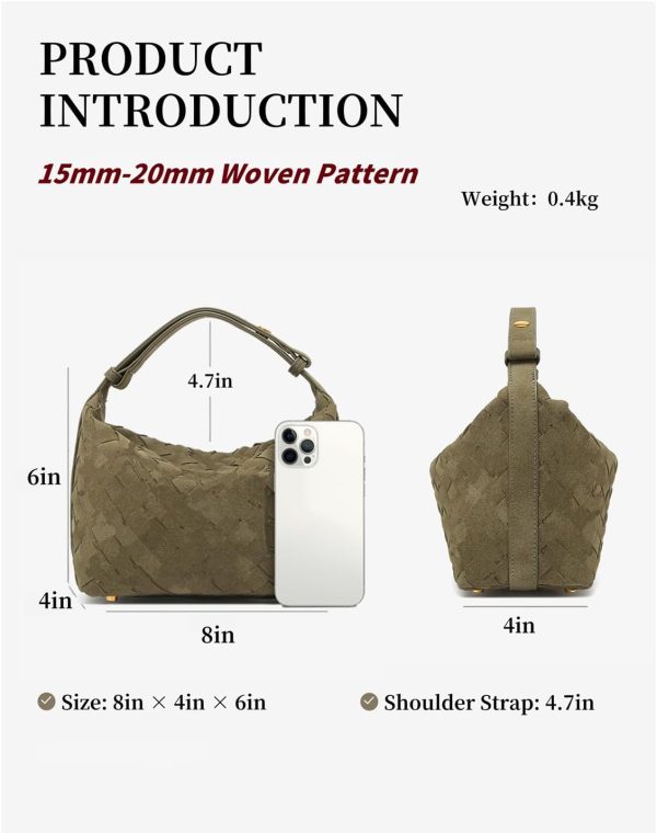Luxurious Suede Hobo Bag - Women's Woven Leather Shoulder Bag with Spacious Interior hoboken point