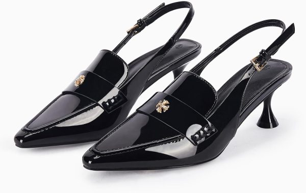 Coutgo Women's Pointed Toe Sandals Slingback Kitten Heel Pumps Slip On Ankle Buckle Dress Shoes-3