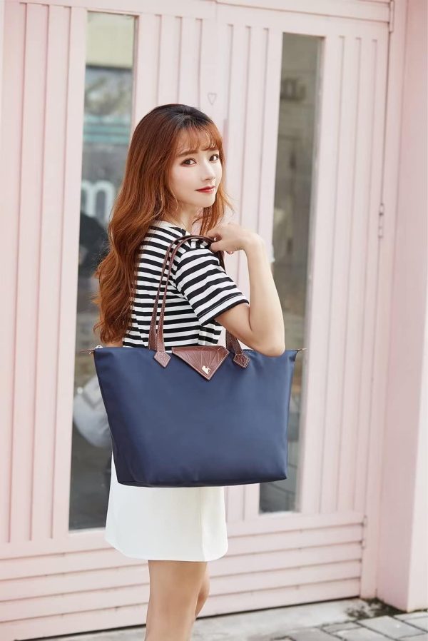 Women Tote Bag,Stylish Waterproof Nylon Ladies Shoulder Bag, Folding Beach Travel Bag for Work,Shopping, Large-4