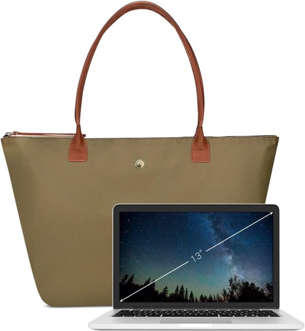 GM LIKKIE Shoulder Tote Bag for Women, Nylon Top-Handle Purse, Foldable Weekend Hobo Handbag (Dark Green)-3