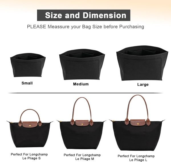 Felt Purse Organizer Insert for Longchamp Le Pliage L Handbag (Large, Black) pursed lips