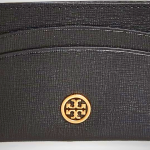 Tory Burch Women's Robinson Card Case - Slim Wallet in Black or Gray Heron