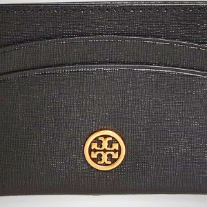 Tory Burch Women's Robinson Card Case - Slim Wallet in Black or Gray Heron