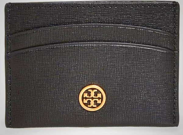 Tory Burch Women's Robinson Card Case - Slim Wallet in Black or Gray Heron