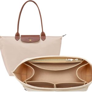 OPPOSHE Purse Organizer for Longchamp Le Pliage Tote - 9 Compartments, Large Beige for love and lemons