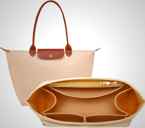 OPPOSHE Purse Organizer for Longchamp Le Pliage Tote - 9 Compartments, Beige