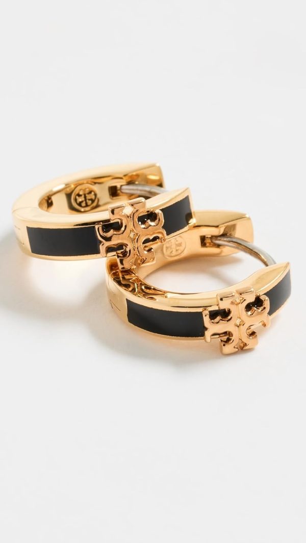 Tory Burch Women's Kira Enamel Huggie Earrings, Tory Gold/Black, One Size kira tory burch