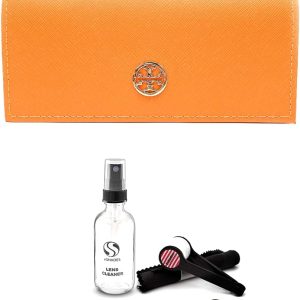 Tory Burch Large Orange Triangular Sunglass Case + Bundle with eSHADES Luxury Eyewear Kit-0