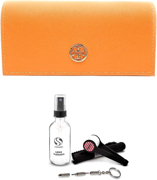 Tory Burch Large Orange Triangular Sunglass Case + Bundle with eSHADES Luxury Eyewear Kit-0