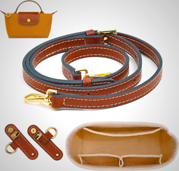 Longchamp Mini XS Bag Organizer with Leather Strap - Punch-Free Design